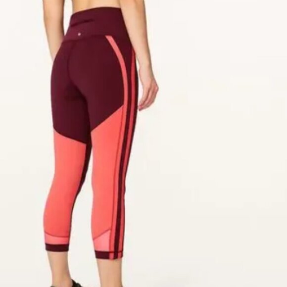 lululemon athletica Pants - Lululemon Zip The Line Leggings Ruby Poppy Coral 23” Hi-Rise Nulux Size 4